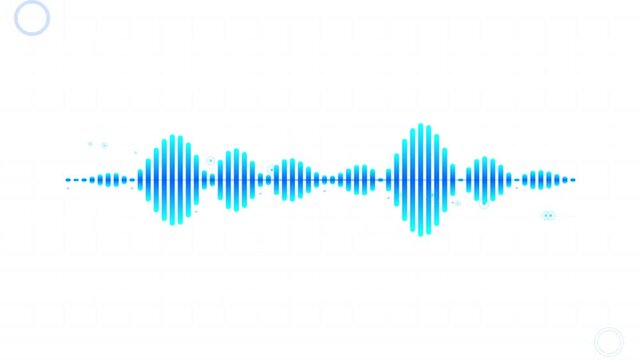 Abstract blue sound wave visualization on white background.