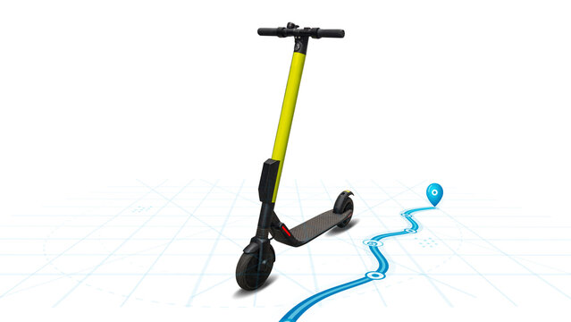 Electric scooter with smart navigation dashboard interface.