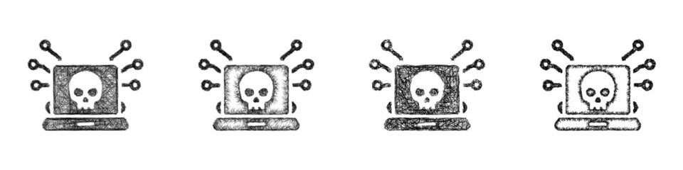 Black and white sketch cyber attack icon design set © David Zydd