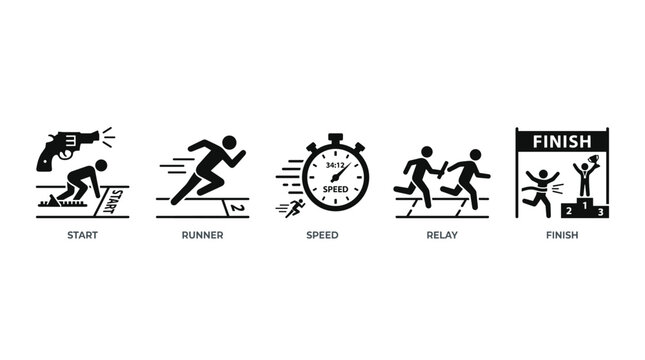 Running Competition Stages and Athletics Race Event Icons