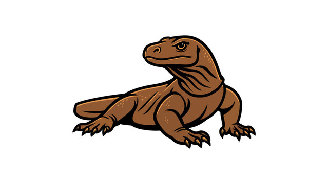 Stylized illustration of a brown monitor lizard reptile isolated on a white background for design projects
