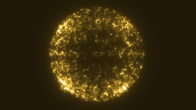Glowing golden energy sphere made of luminous tangled lines