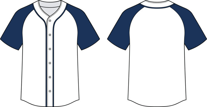 Baseball jersey fashion technical flat sketch vector template with front and back view for sports apparel blank mockup design