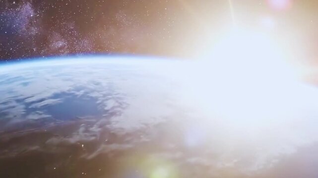 Cinematic Sunrise Over Earth from Space with City Lights and Planet Horizon View