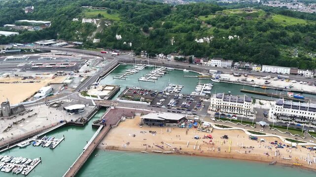 Dover Beach and Marina Aerial 4K