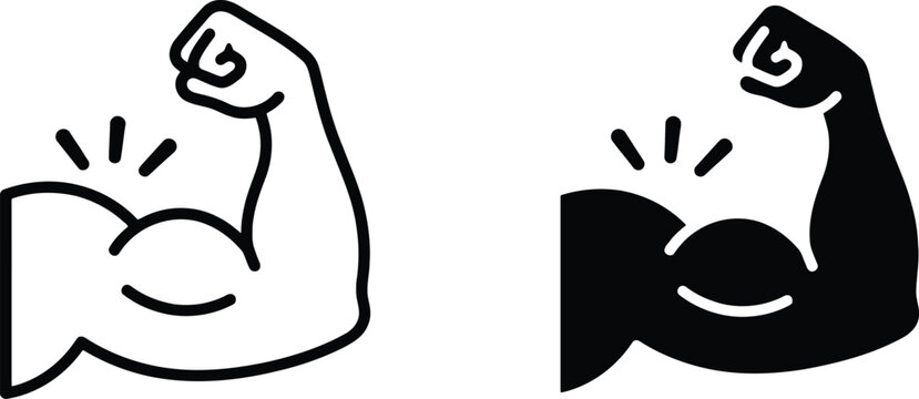 Bicep muscle flex icon set representing strength power and fitness