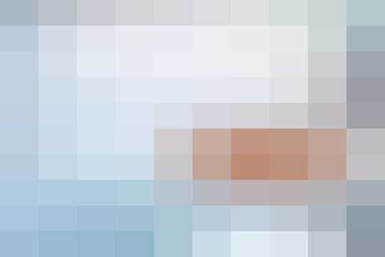 A pixelated image with a predominantly blue and white color scheme and a central brown square