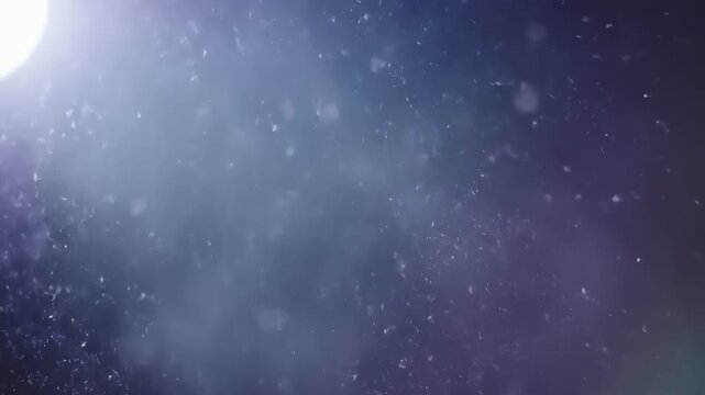 Abstract view of snow particles or dust motes with bluish purple color gradient