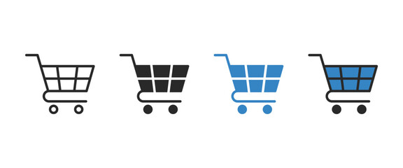 Shopping cart vector icon set, online e-commerce basket trolley, supermarket retail store grocery purchase, digital market order checkout element vector illustration © Nargis