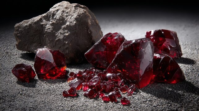 Red Crystal Gemstones and Natural Rock Formation