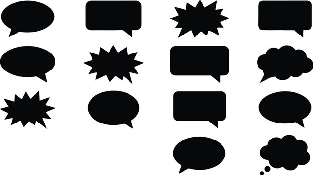 Collection of black speech bubbles and comic cloud shape icons