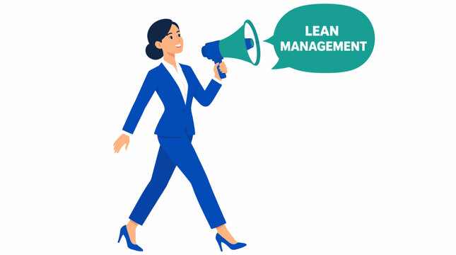 Businesswoman holding lean management megaphone illustration.