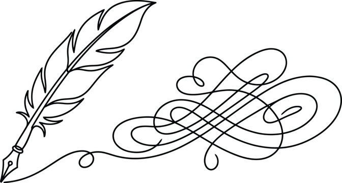 Vintage quill pen drawing with elegant decorative flourish line art