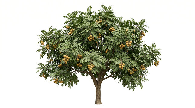 Santol Tree Ultra realistic full santol tree bearing round santol fruits, detailed leaves, isolated on white background.
