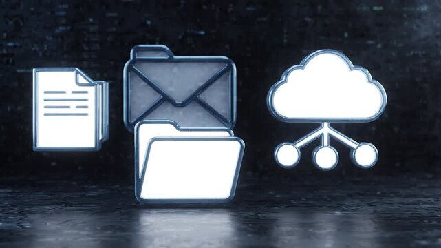 A dark blue envelope icon on a dark background with code