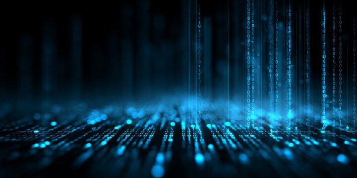 Digital Data Stream Background with Vertical Lines of Binary Code in Shades of Blue for Technology and Cybersecurity Themes
