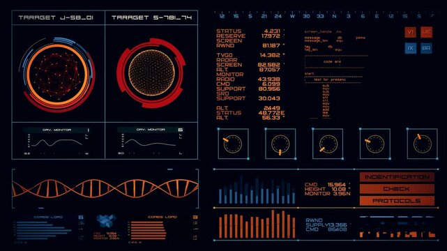 Futuristic digital interface monitoring system scanning biological data motion graphics clip