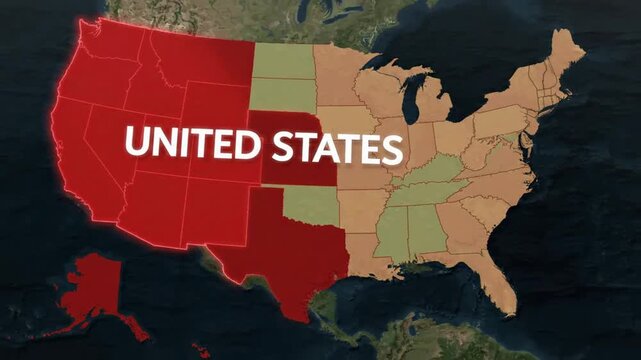 Animated map of united states highlighting western and southern regions for geographic data visualization and business analysis
