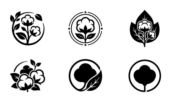Cotton Icons Set, Natural Fiber Symbols, Organic Textile Labels, Sustainable Material Graphics, Eco-Friendly Product Badges