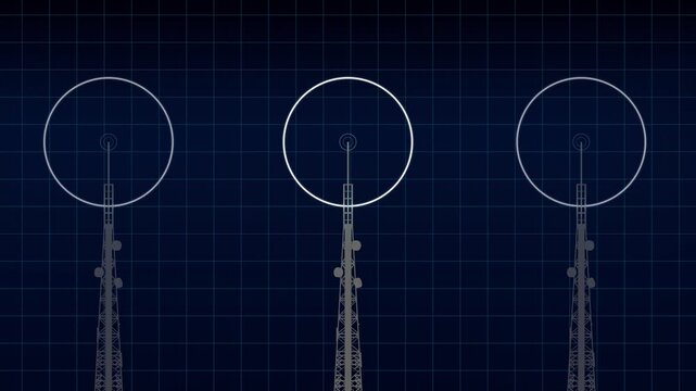 Telecommunication Towers Network with Signal Transmission 3D Visualization