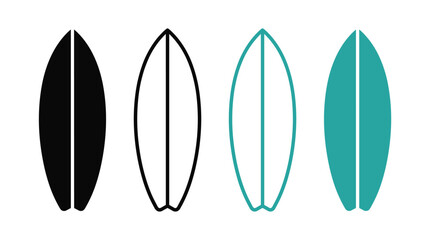 Fototapeta premium Minimalist Surfboard Vector Illustration Set: Teal and Black Icons for Water Sports and Beach Graphics