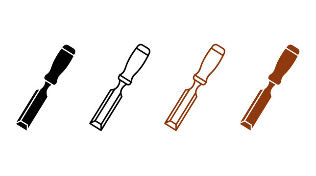 A collection of wood chisel icons in various styles showcasing woodworking tools and craftsmanship in vector art