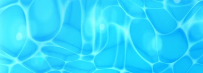 Obraz premium Sea water surface background with bokeh light reflection and ripple waves. Deep ocean underwater or pool with transparent caustic sunlight texture. Summer vacation backdrop. Realistic top view vector