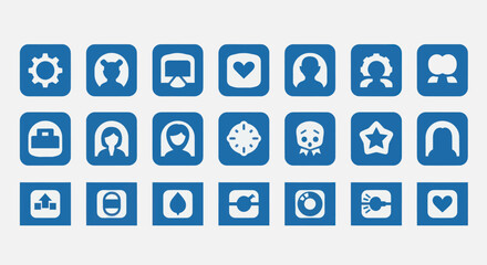 Fototapeta premium Collection of blue user interface icons on white background, modern design