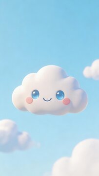 Cute white cartoon cloud with smiling face