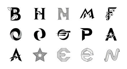 Fototapeta premium Collection of diverse modern letter logos and symbols, graphic design elements
