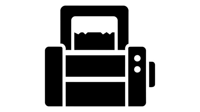 A flat vector icon representing a label maker printing machine, illustrating its usage and function for organizational a