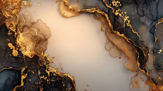 Luxurious black marble and gold geode frame for premium invitation design.
