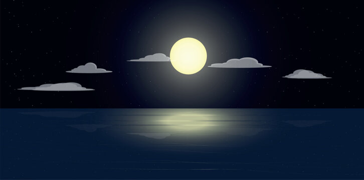 moonscape and reflection on the ocean or sea surface