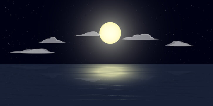 moonscape and reflection on the ocean or sea surface