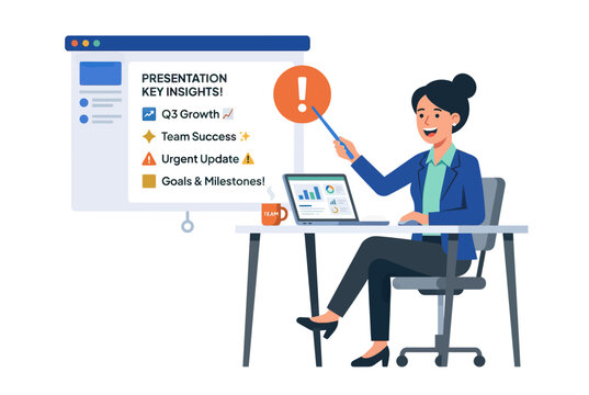 Business presentation with charts and graphs, flat vector illustration