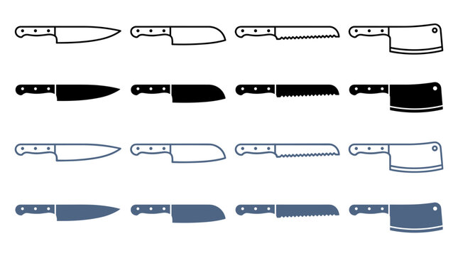 Chef Knife Set Collection Vector Icon with Cleavers Bread Knives Utility and Chef Knives for Cooking