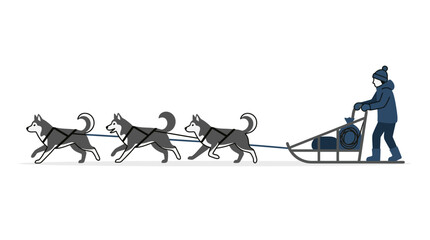 Dog sled team pulling a musher across snow. © asgar