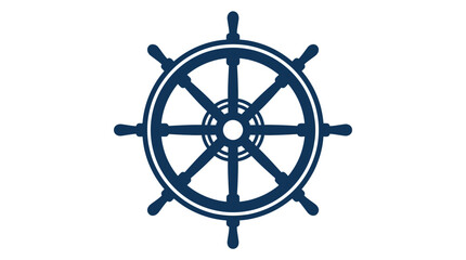 Blue nautical ship wheel steering helm icon. © asgar