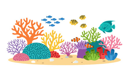 Vibrant coral reef with tropical fish underwater. © asgar