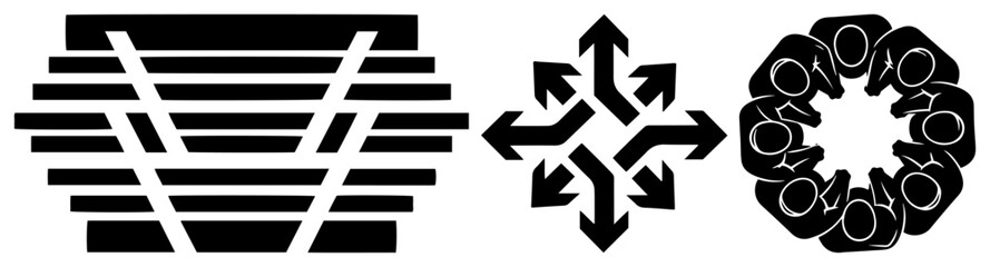 Abstract business and team icon set, people in circle unity symbol, four directions arrows and stadium stands vector © Luka