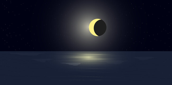 moonscape and reflection on the ocean or sea surface