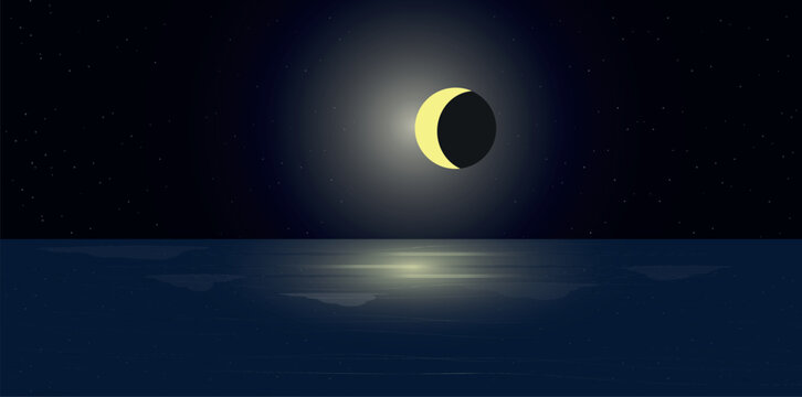 moonscape and reflection on the ocean or sea surface