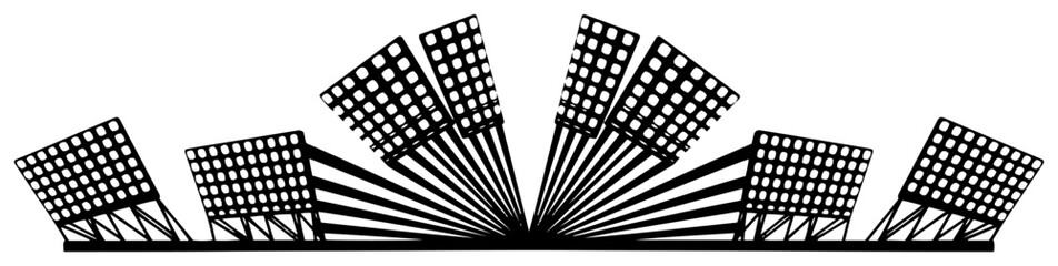 Stadium floodlights symmetrical array, sports arena lighting equipment silhouettes vector illustration © Luka