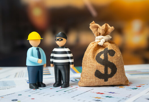 Construction engineer and criminal and dollar money bag. Illegal activity in the construction industry. Bribery and bribery of a safety inspector. Money laundering. Corruption and bureaucracy.
