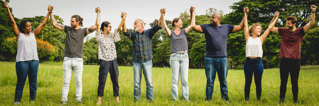 Diverse group unity outdoors photo