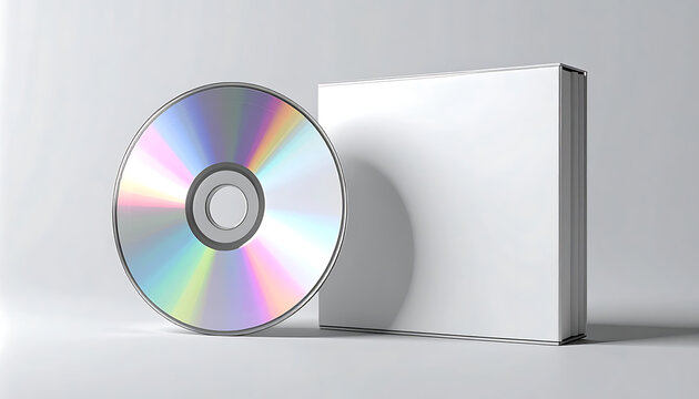 Isolated blank compact disc and jewel case mockup, storage media, digital software, data archival, music album, software distribution