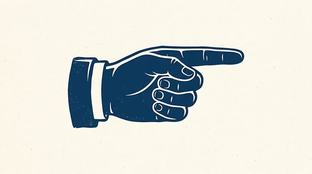 Blue vintage illustration of hand pointing right