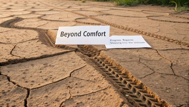 Inspirational Message on Dry Ground with Tire Tracks and Notes