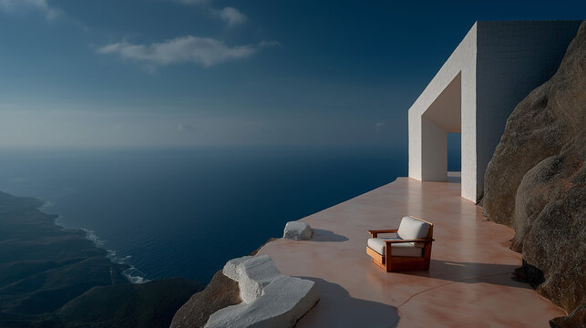 Minimalist Cliffside Terrace Overlooking the Deep Blue Sea