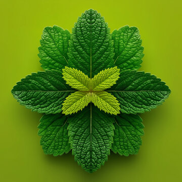 Symmetrical Arrangement of Fresh Green Mint Leaves